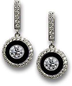 Boucles d'oreilles pendantes de style Art déco moderne avec onyx et diamant