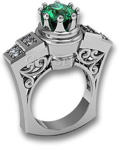 Bague émeraude en argent avec accents de diamants blancs