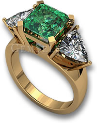 Bague de fiançailles à trois pierres, émeraude et diamant