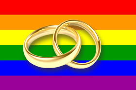 Drapeau de la fierté LGBT avec alliances
