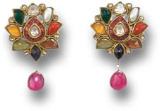 Boucles d'Oreilles Navaratna Neuf Gemmes Or