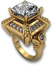 Bague de fiançailles en or jaune avec pierres précieuses blanches