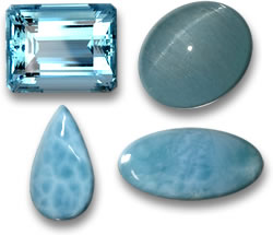 Pierres précieuses aigue-marine et larimar
