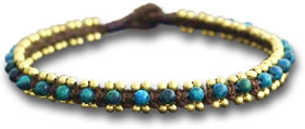 Bracelet de Cheville Azurite et Turquoise avec Clochettes Dorées
