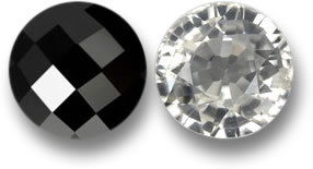 Gemmes de spinelle noir et de zircon blanc