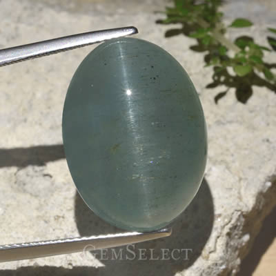 Cabochon aigue-marine oeil de chat montrant des inclusions