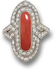 Bague Art Déco Corail et Diamant