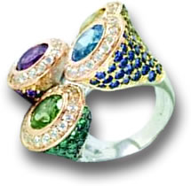 Bague cocktail fantaisie multi-pierres