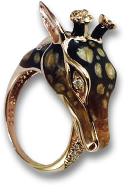 Bague Giraffe en or rose, émail et pierres précieuses