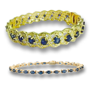 Bracelets en or, saphirs bleus et diamants