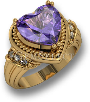 Bague en forme de cœur en améthyste et or jaune