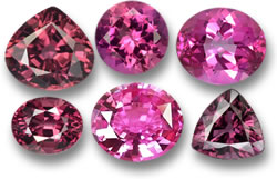 Pierres précieuses rose vif : zircon, tourmaline, topaze mystique, grenat rhodolite, saphir et spinelle