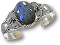 Bracelet manchette en labradorite et argent