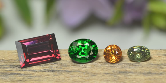 Rhodolite, Tsavorite, Grenat Spessartite 