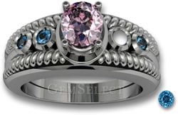 Remplacement des pierres d'accentuation - Bague en spinelle rose avec pierres d'accentuation en zircon bleu