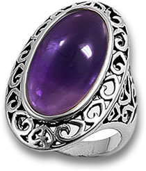 Bague cabochon d'améthyste en filigrane d'argent