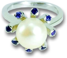Bague Argent, Perle et Saphir
