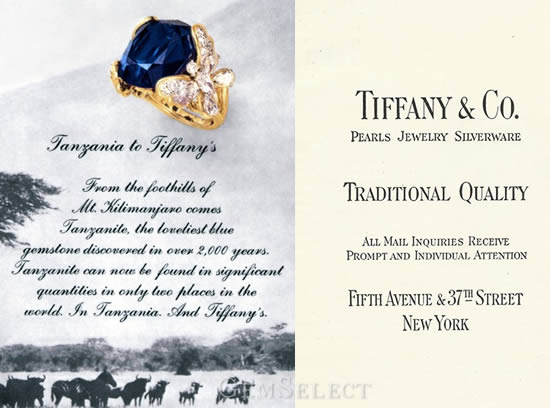Publicité sur la tanzanite de Tiffany