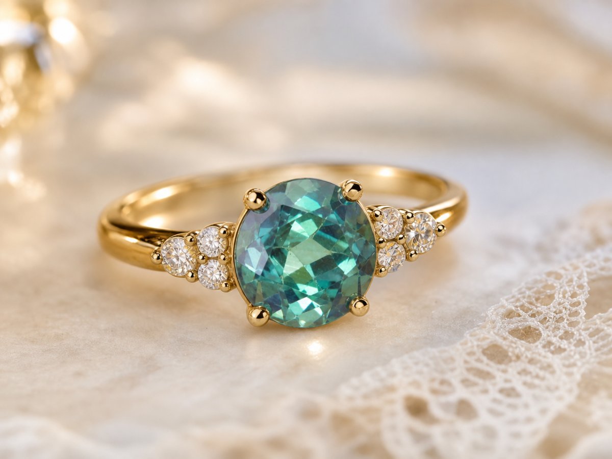 Les pierres précieuses d'alexandrite sont présentées en joaillerie