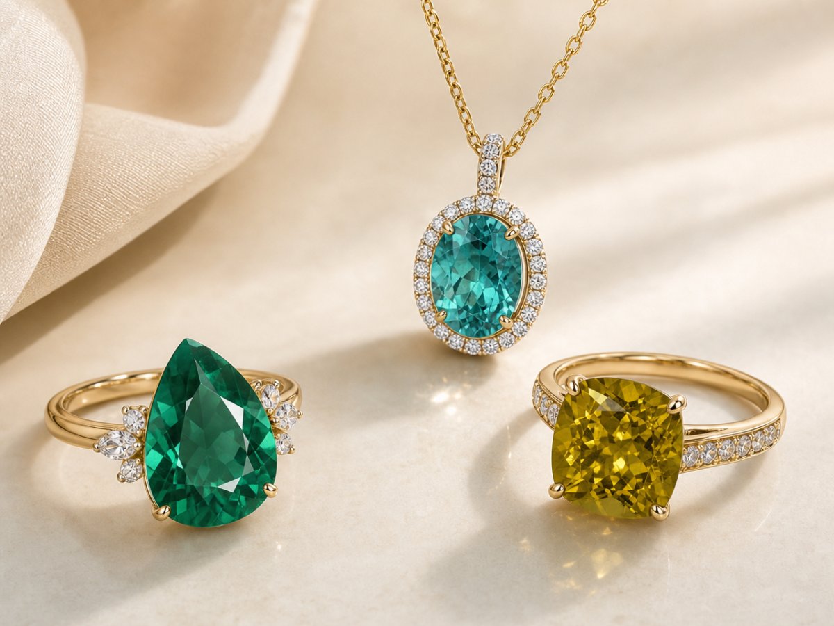 Les pierres précieuses d'apatite sont présentées en joaillerie