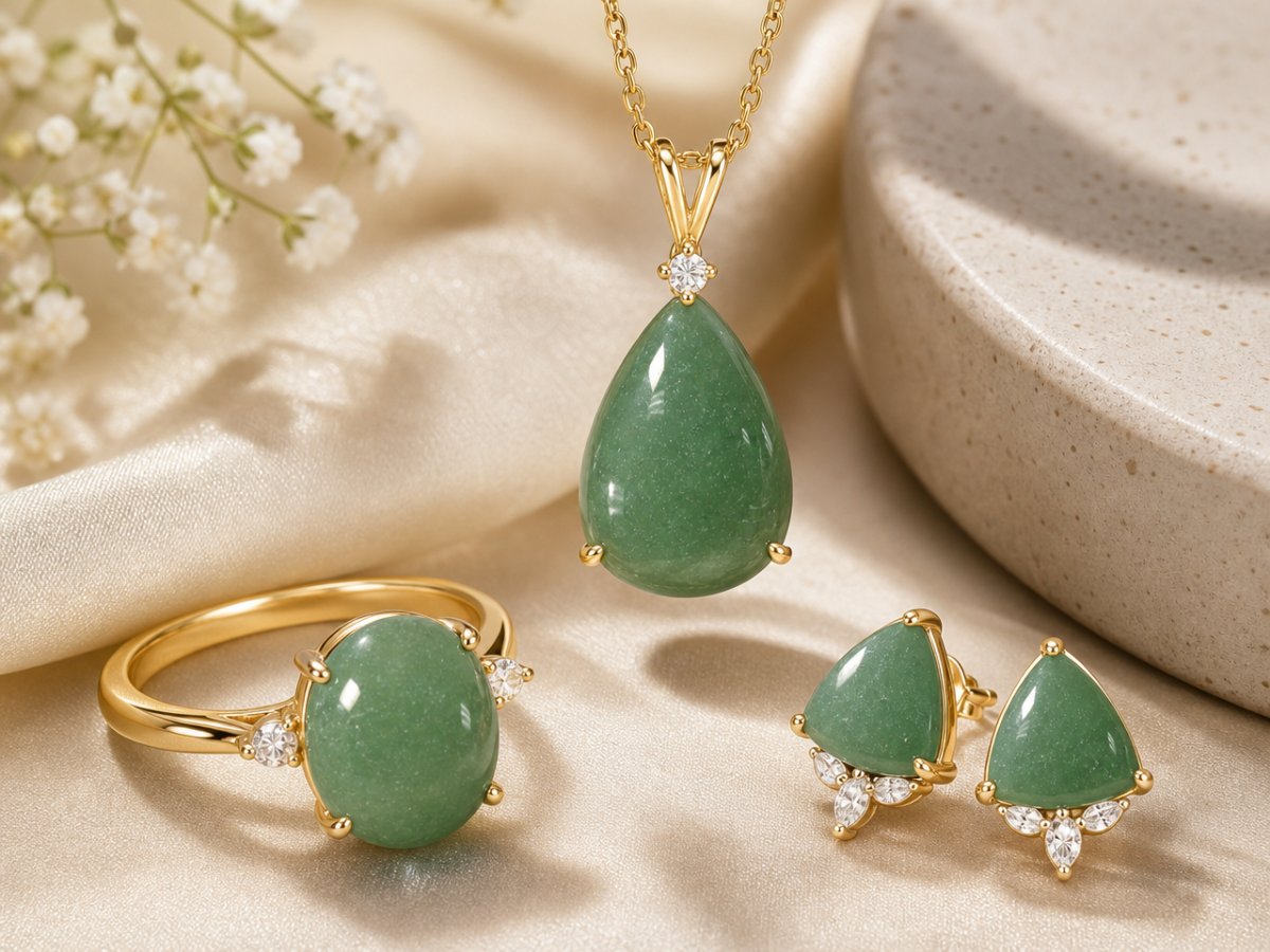 Les pierres précieuses d'aventurine sont présentées en joaillerie