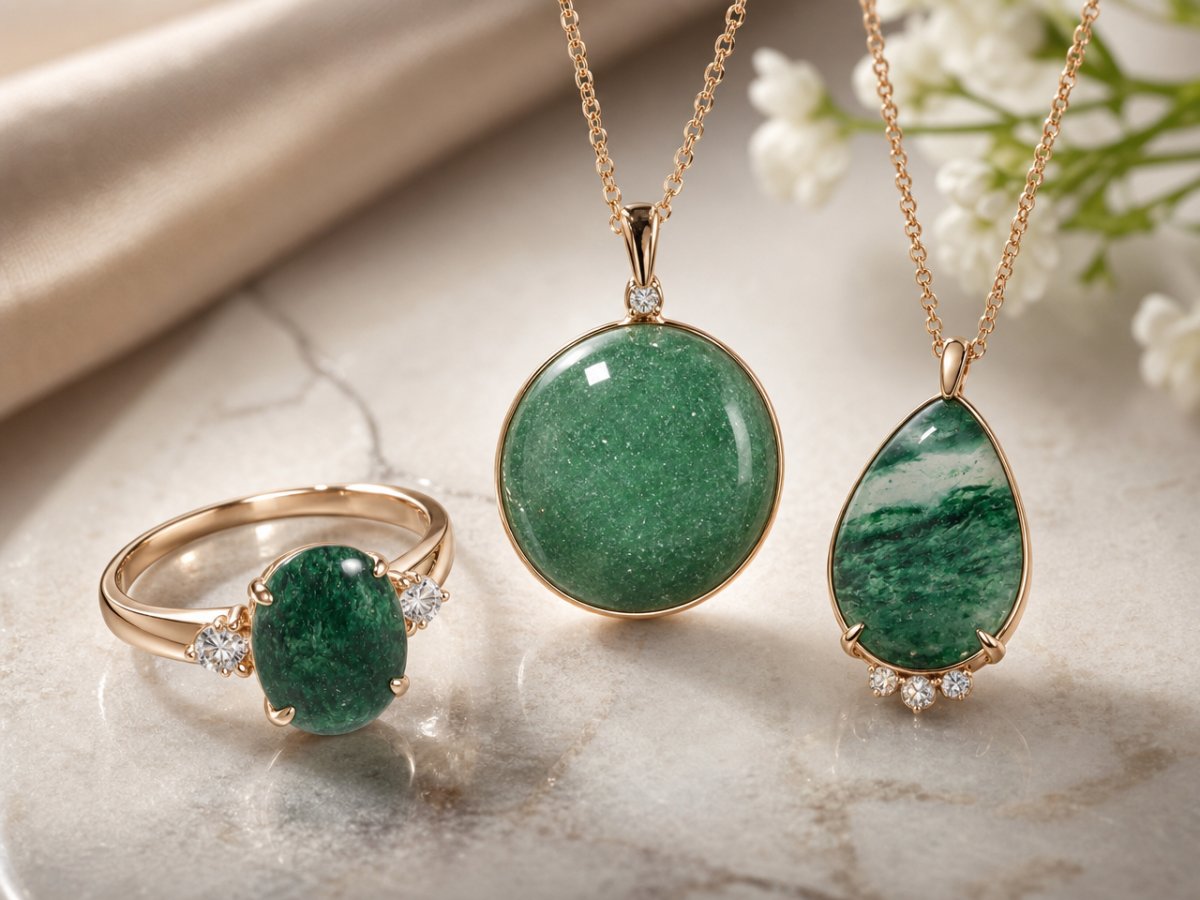 Les pierres précieuses d'aventurine sont présentées en joaillerie