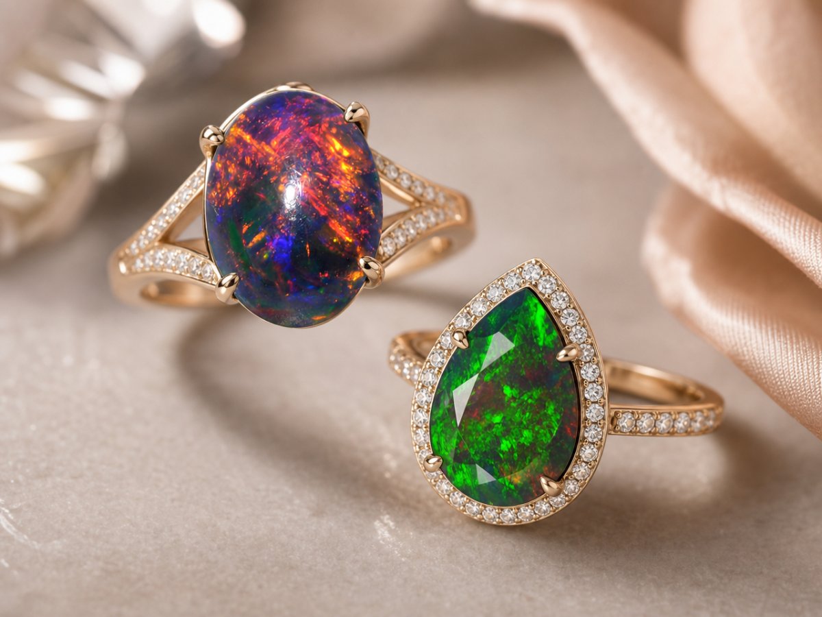Opales noires présentées en joaillerie