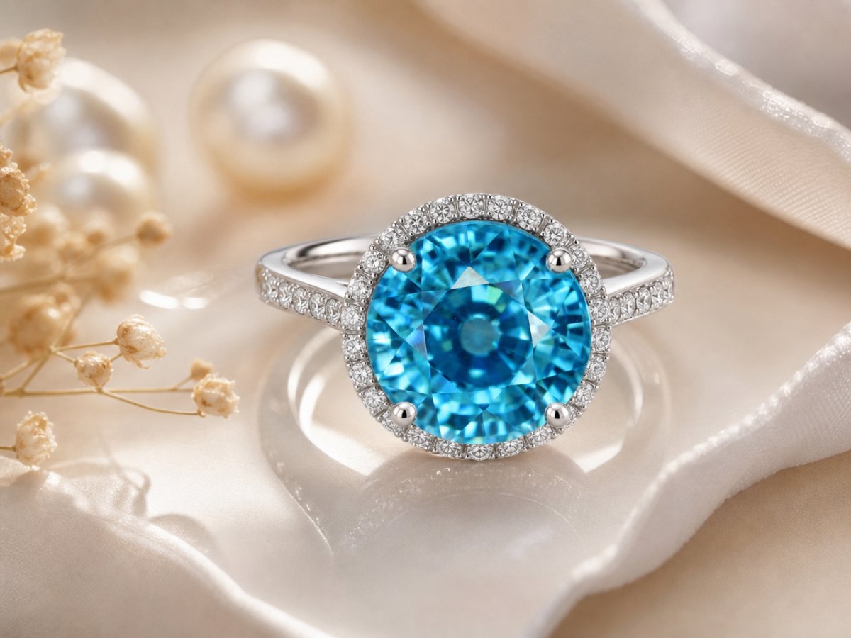 Pierres précieuses de zircon bleu présentées en joaillerie