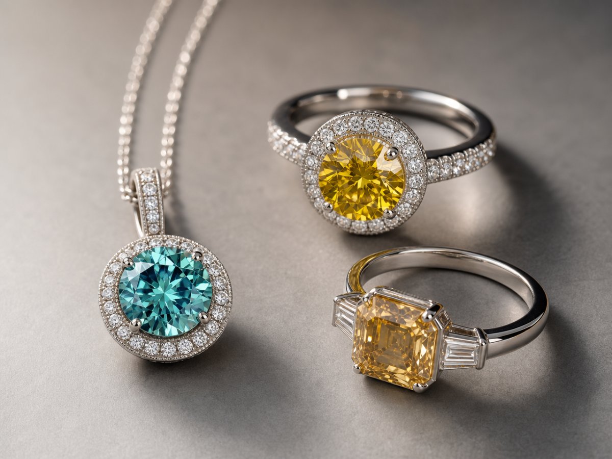 Les diamants sont présentés dans les bijoux.