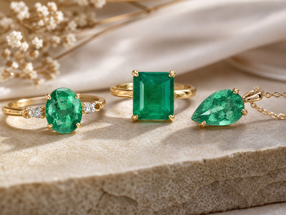 Émeraudes présentées en joaillerie