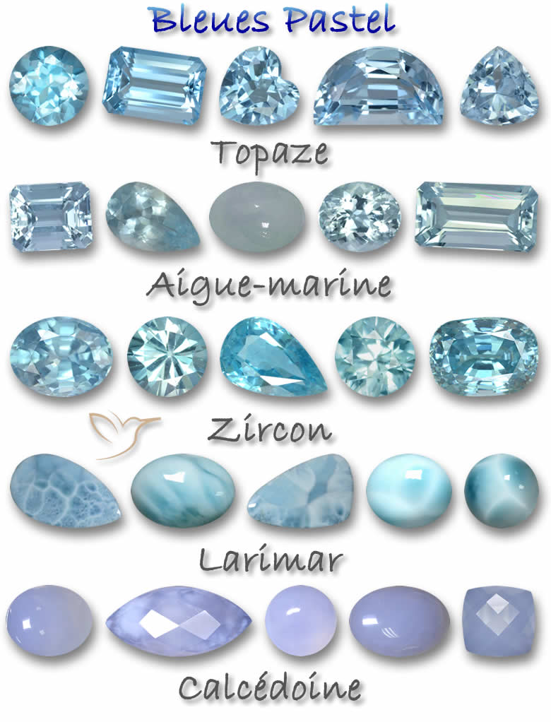 Pierres gemmes bleues pastel