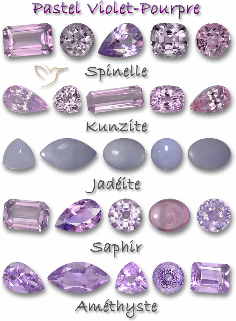 Pierres gemmes pastel violet-pourpre