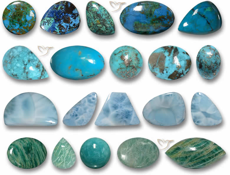 Chrysocolle, Turquoise, Larimar et Amazonite