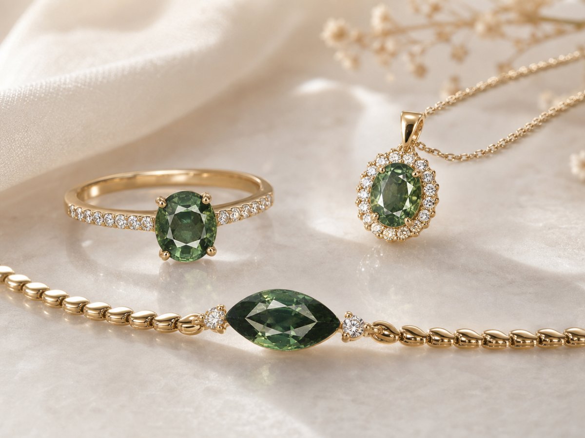 Saphirs verts présentés en joaillerie