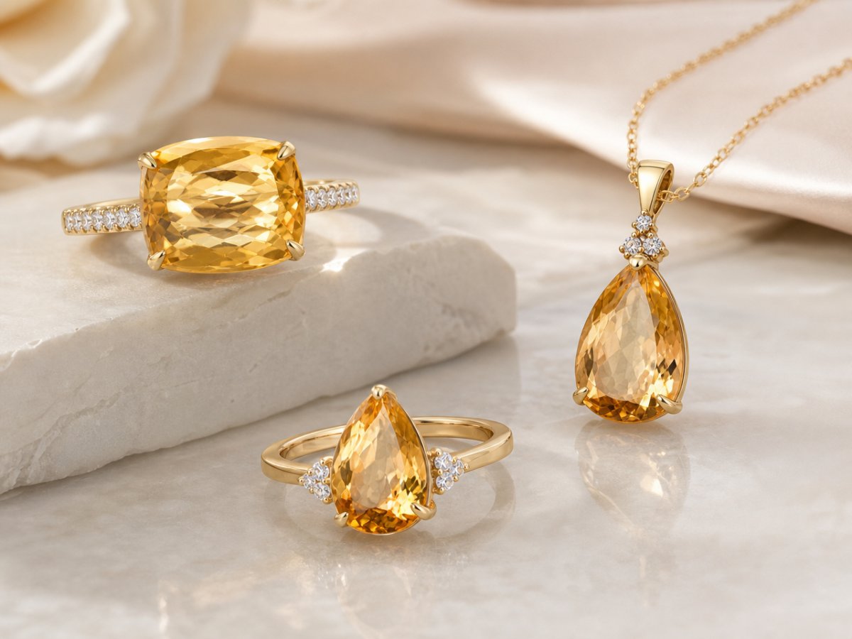 Les topazes impériales sont présentées dans les bijoux