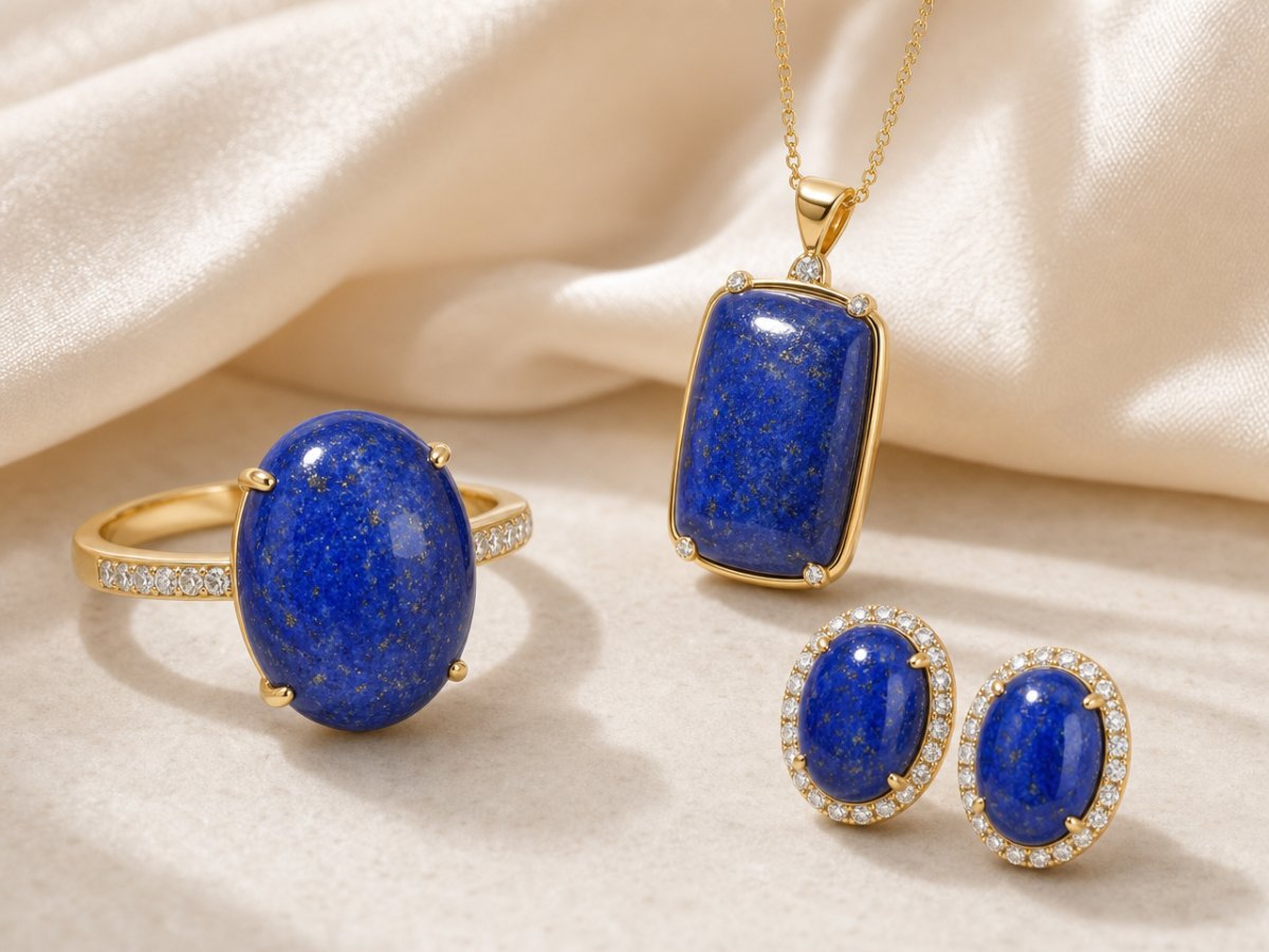 Lapis-lazuli, une pierre précieuse, présenté en joaillerie