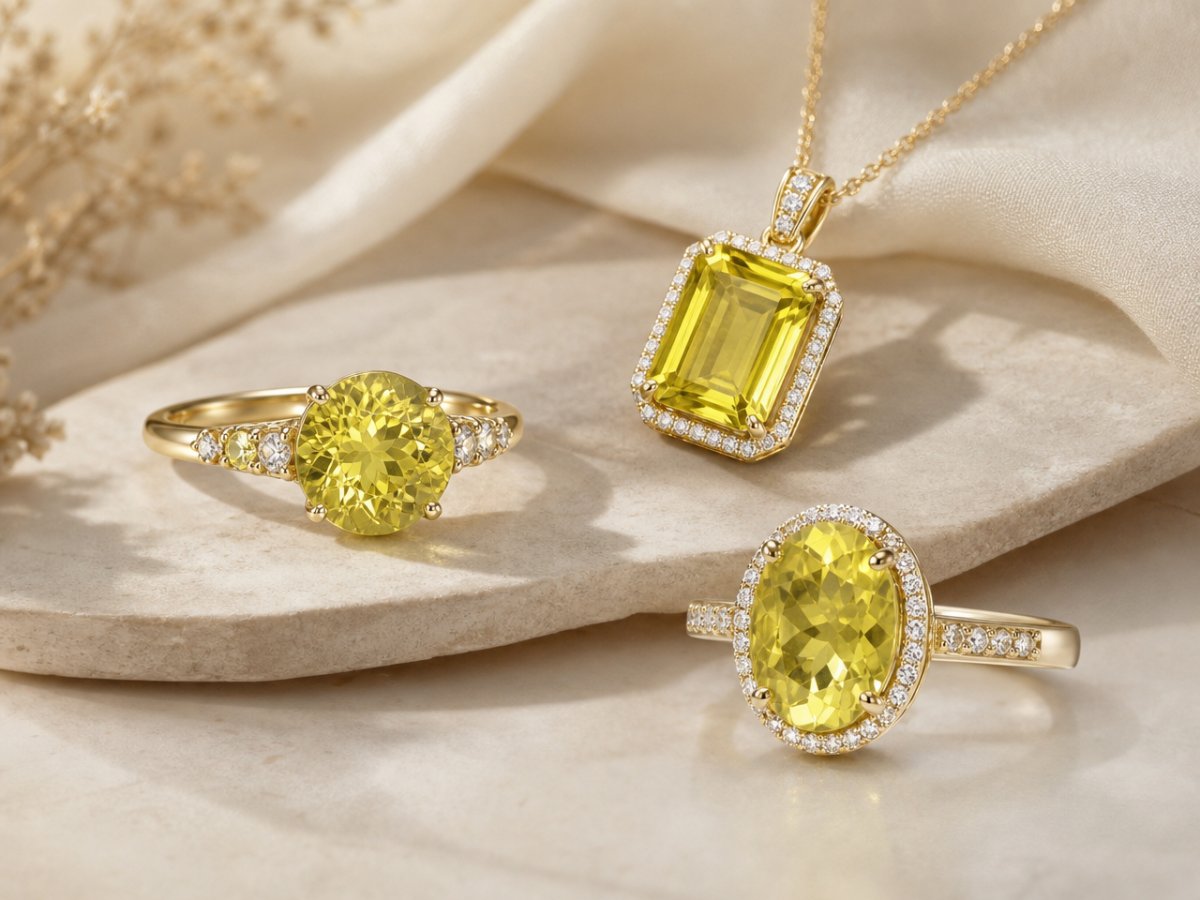 Pierres précieuses de quartz citron présentées en joaillerie