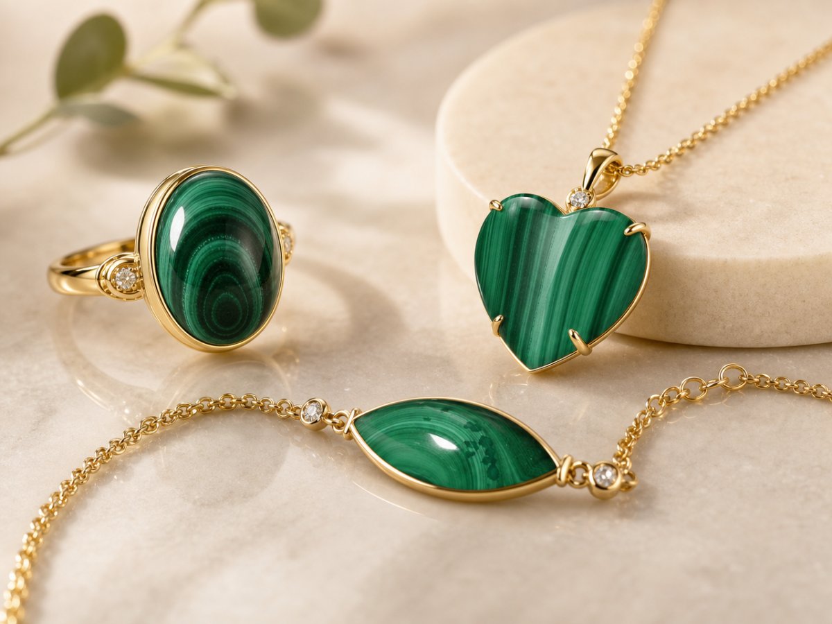 La malachite est utilisée en joaillerie.