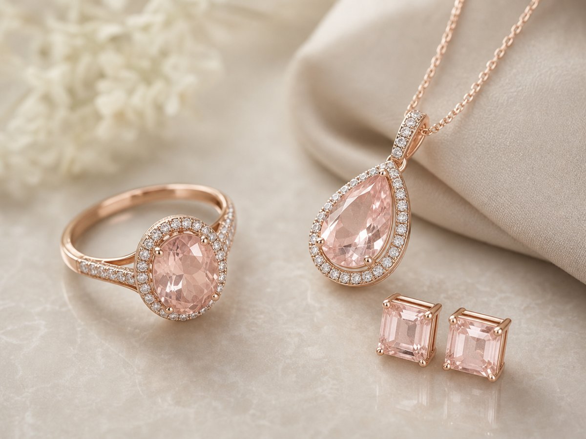 Les pierres précieuses de morganite sont présentées en joaillerie