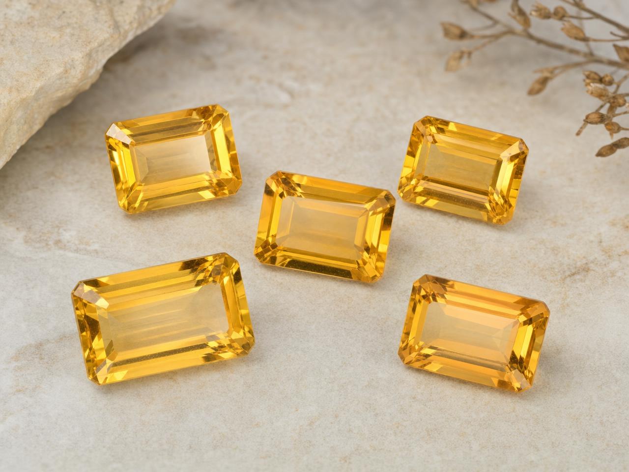 Citrines octogonales non montées, aux tons jaune doré