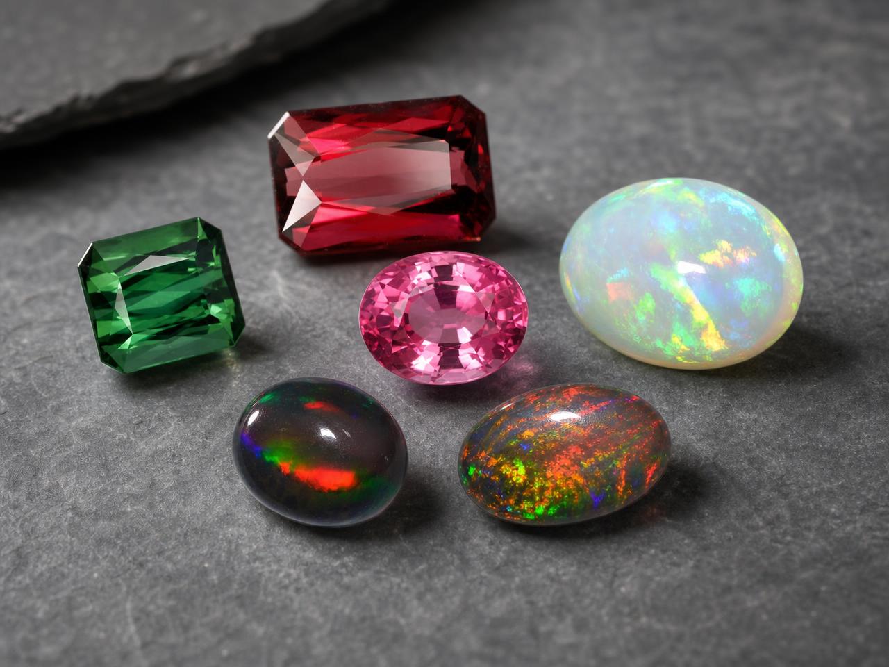Opales et tourmalines non montées, pierres de naissance d'octobre