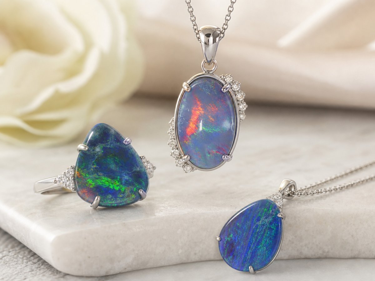 Les pierres précieuses Opale Triplet sont présentées dans les bijoux