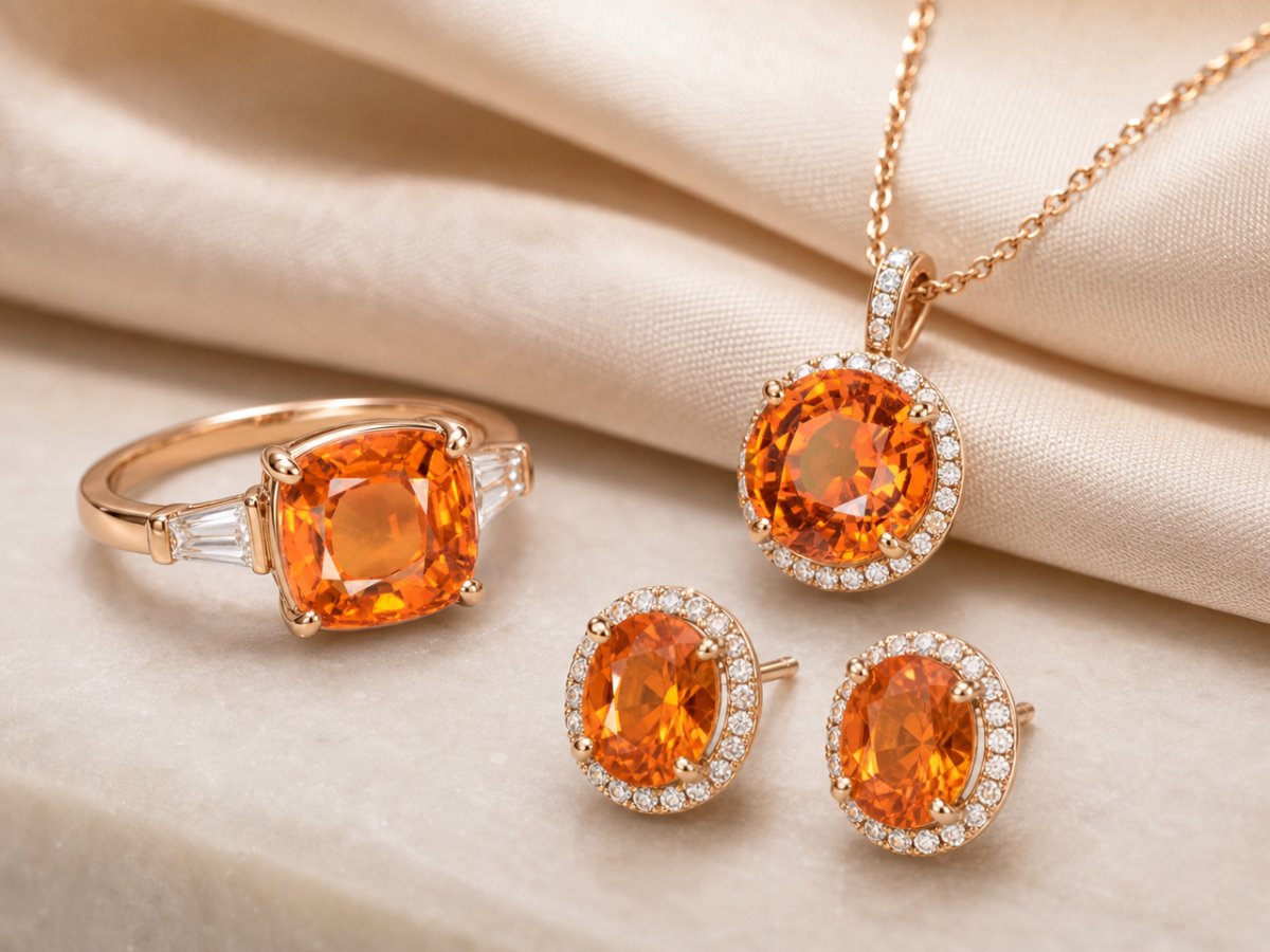 Saphirs oranges présentés en joaillerie
