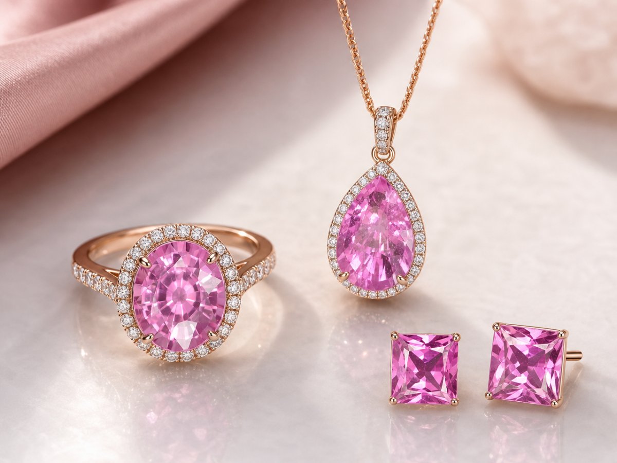 Pierres précieuses en saphir rose présentées en joaillerie