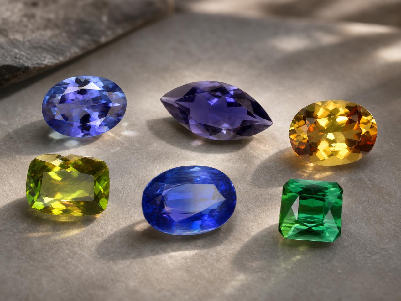 Pierres précieuses pléochroïques non montées présentant des couleurs dépendant de l'angle de vue