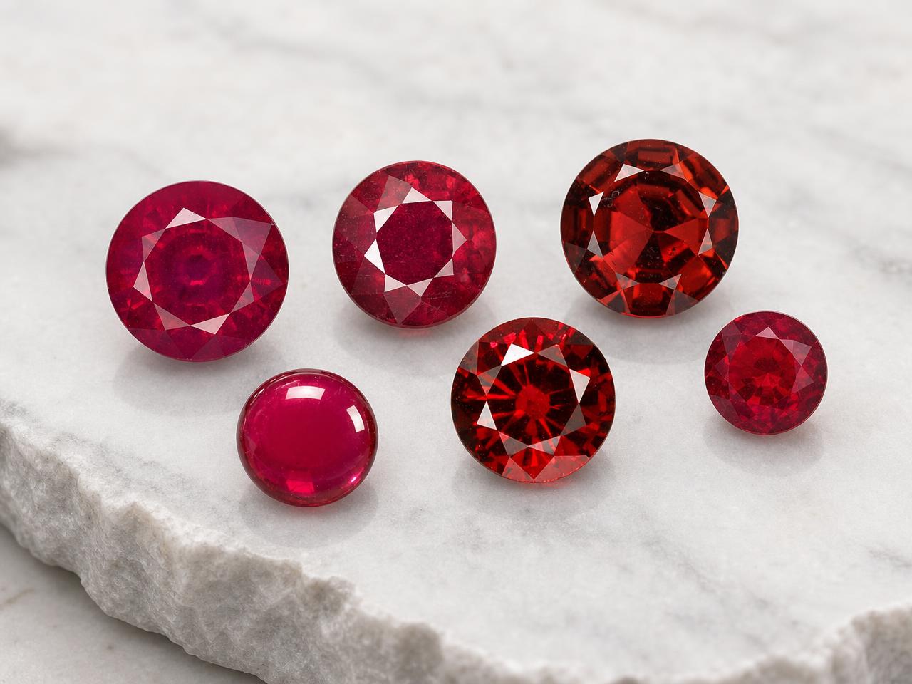 Pierres précieuses rouges rondes en vrac, de nuances de rouge assorties