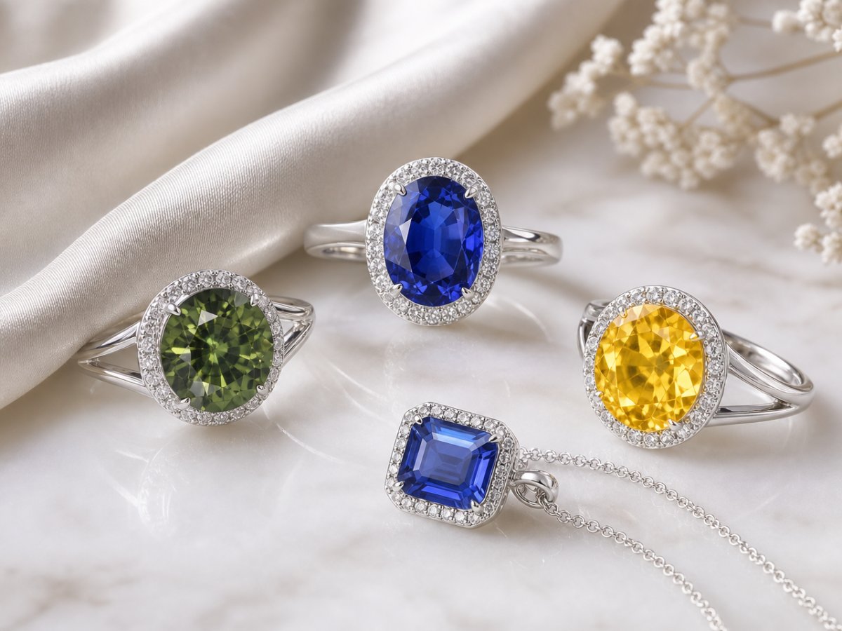 Pierres précieuses saphir présentées en joaillerie