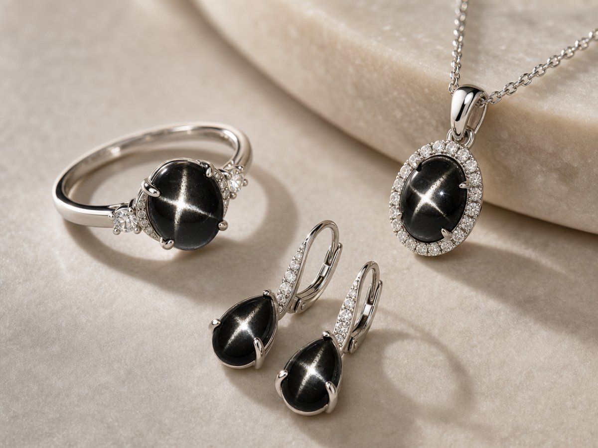 Les pierres précieuses de diopside étoilé sont présentées en joaillerie