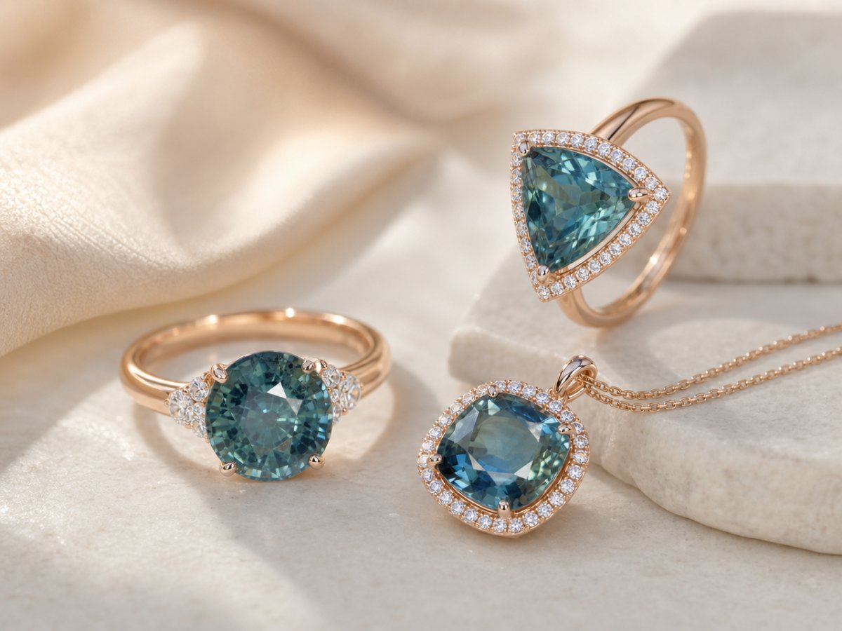 Pierres précieuses saphir turquoise présentées en joaillerie