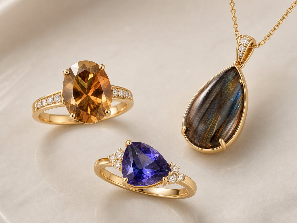 Pierres précieuses naturelles présentées en joaillerie